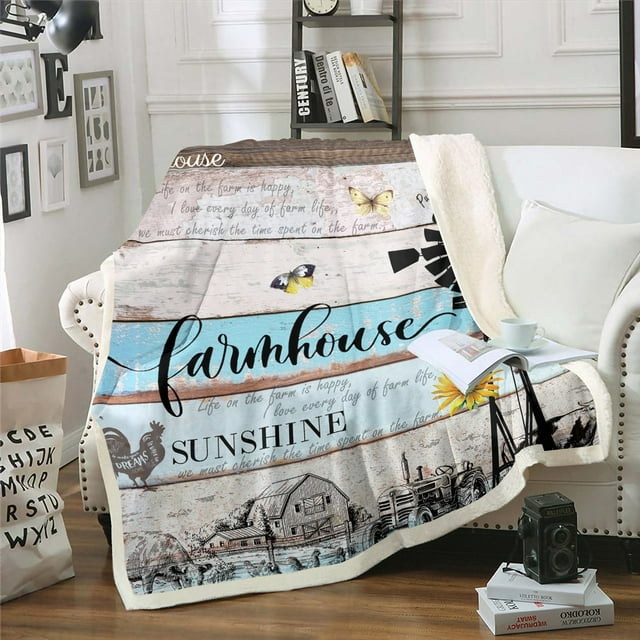Rustic Windmill Farmhouse Throw Blanket Tractor Cabin Sherpa Blanket