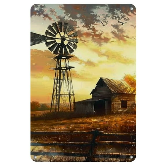 Rustic Windmill Farmhouse Wall Art, Vintage Countryside Decor, 8x12 Inch, Durable Unfinished Wood Sign with Hanging Mounts, for Home, Garage, Patio, Collectible Memorabilia