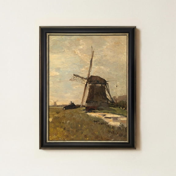 Rustic Windmill Landscape Wall Art Print For Vintage Countryside Decor