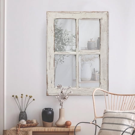 Sintosin Rustic Square Wall Mirror, Distressed White Wood Frame Window Mirrors, Decorative Mirror for Living Room Bedroom, 11" x 16" White price history and forecast - Sintosin 31AA