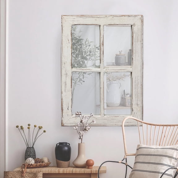 Sintosin Rustic Square Wall Mirror, Distressed White Wood Frame Window Mirrors, Decorative Mirror for Living Room Bedroom, 11" x 16" White