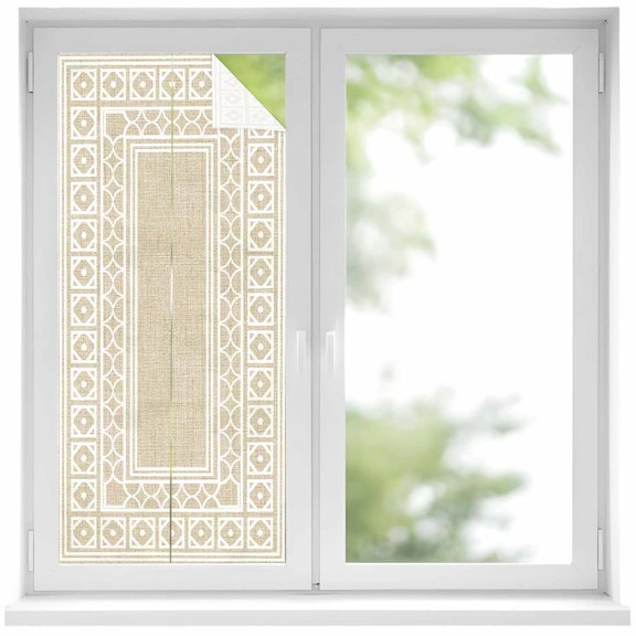 Rustic Window Privacy Film, Boho Diamond Pattern Border Southwestern Frosted Glass Window Clings Static Cling UV Heat Blocking Reusable Door Sticker for Bathroom 19.6 x 39.3 Inch