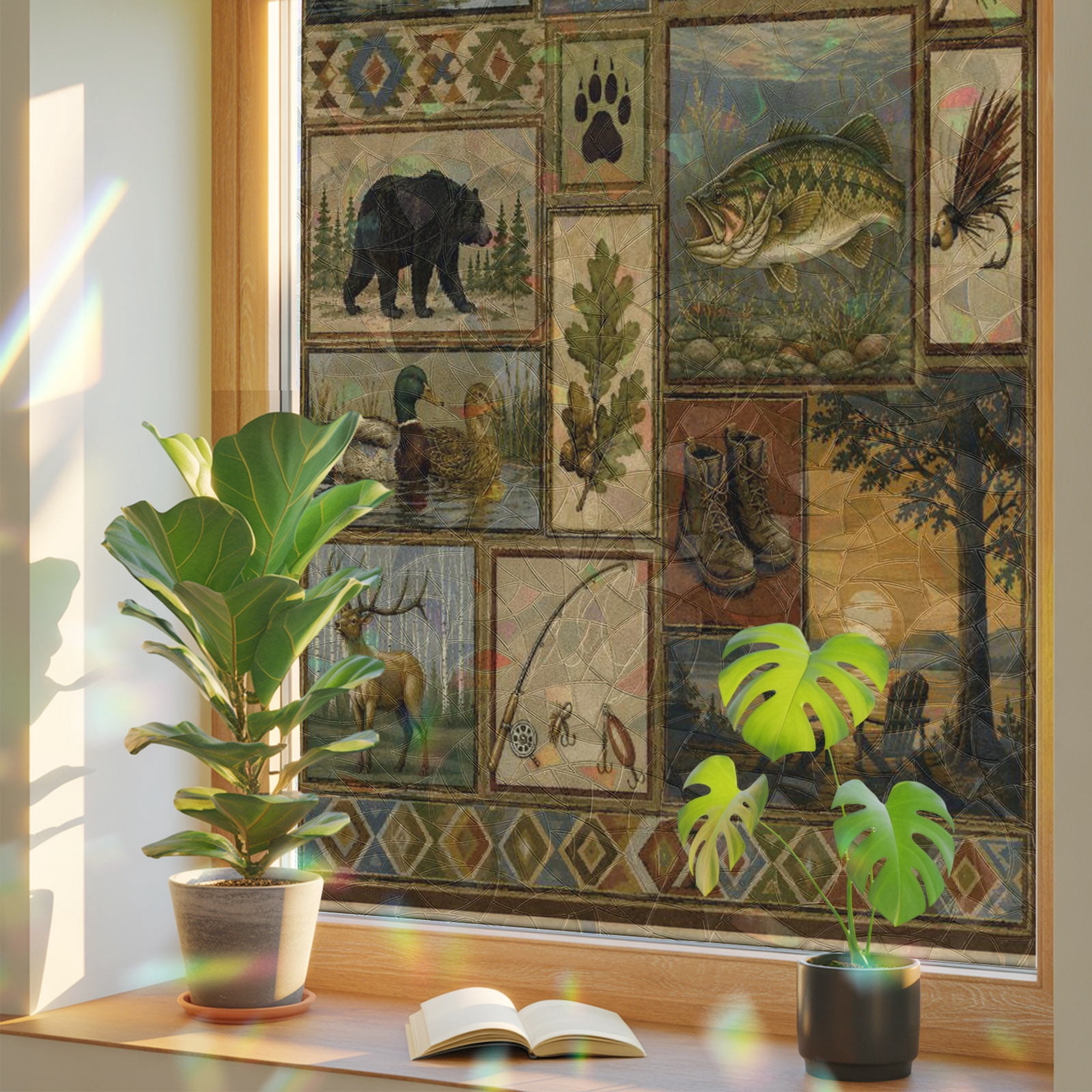 Rustic Window Privacy Film Rainbow Static Cling Stain Glass Window Film ...