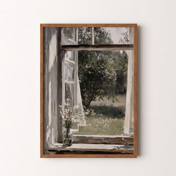 Rustic Window View Winter Scene Wall Art, Unframed Canvas 12x16in