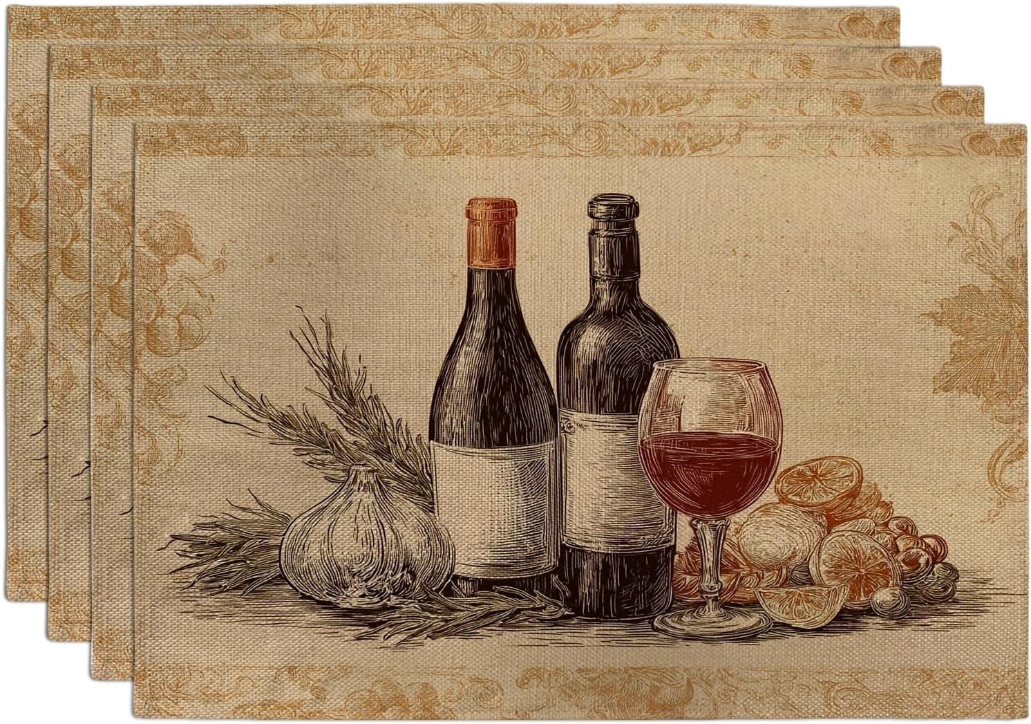 Rustic Wine Theme Placemats, Beige Country Kitchen Table Mats for ...