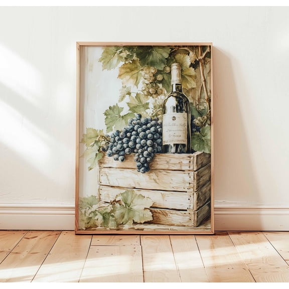 Rustic Wine and Grapes Poster Tuscan Kitchen Wall Art