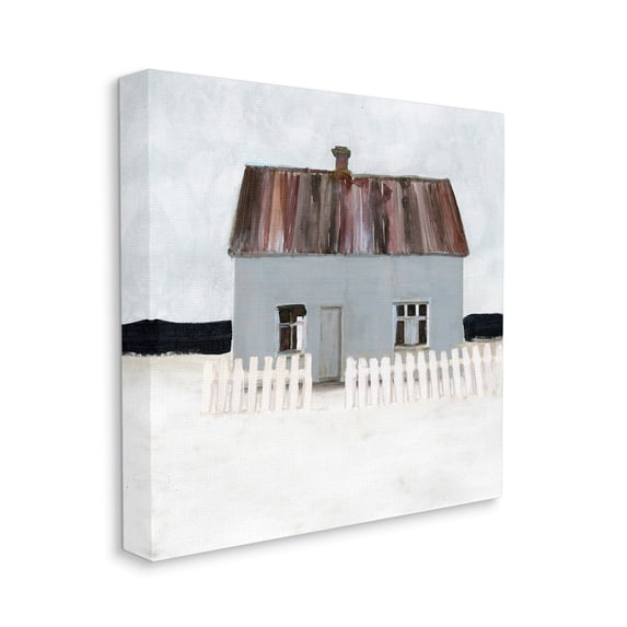 Rustic Winter Beach House Coastal Landscape Coastal Gallery-Wrapped Canvas Print Wall Art, 17x17