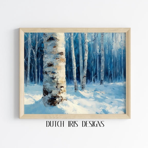 Rustic Winter Birch Tree Art, Snowy Forest Scene, Wall Art, Cozy Cottagecore Decor, Winter Nature Landscape, Birch Trunk 102 Home Decor #1548, Unframed Poster Size 8x12