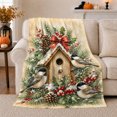 thumbnail image 1 of Rustic Winter Birdhouse Scene Chickadees Pine Holly Snow-Dusted, Festive Woodland Scene, Warm Flannel Blanket for Cabin and Lodge, Art Lovers Housewarming Gift, Artistic Home Decor, 1 of 7