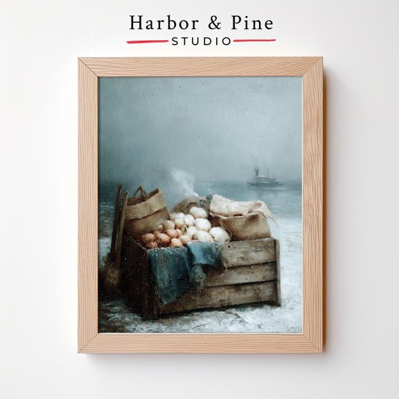 Rustic Winter Crate of Sugared Nuts Vintage Wall Art, Unframed Canvas 12x16in