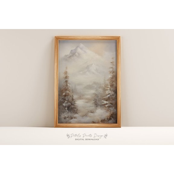 Rustic Winter Landscape Print, Snowy Countryside Home Decor #1824, Unframed Canvas Size 12x18