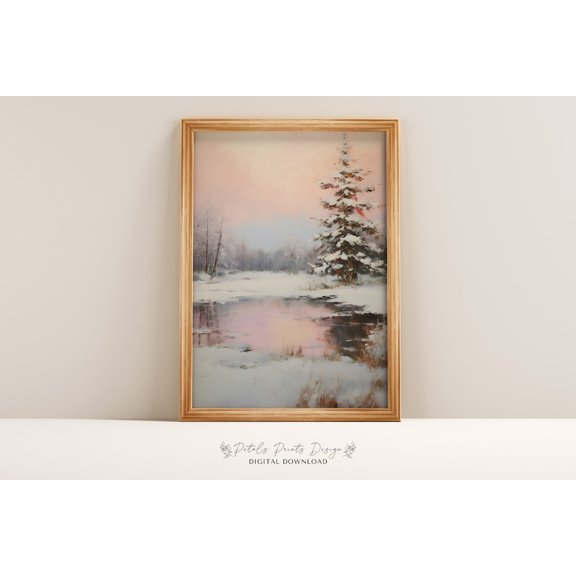 Rustic Winter Landscape Print, Snowy Countryside Home Decor #1835, Stretched Canvas Size 12x18