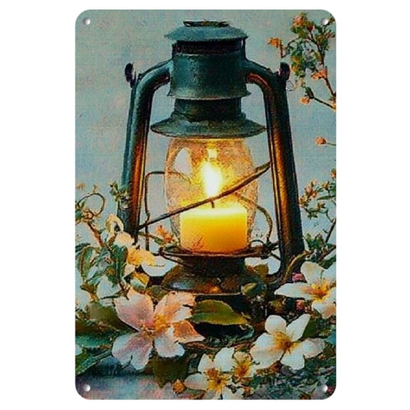 Rustic Winter Lantern Tin Sign - Vintage Snow & Poinsettia Design, Farmhouse Wall Art Decor, Easy Hang Metal Plaque for Home, Bar, Office - 8x12 Inches