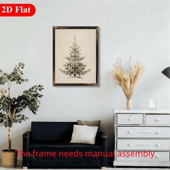 Rustic Winter Pine Tree 12x16 Inch Framed Wood Wall Art, Snowy Evergreen Forest Illustration for Holiday Home Decor 1pc