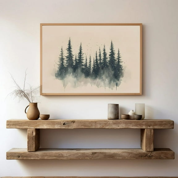 Rustic Winter Pine Tree Forest Print, Pine Trees , Neutral Winter Wall Art Printable, Sage Green Print, Winter Wall Decor, Size 24x36 UNFFRAMED F03.1.5l1507