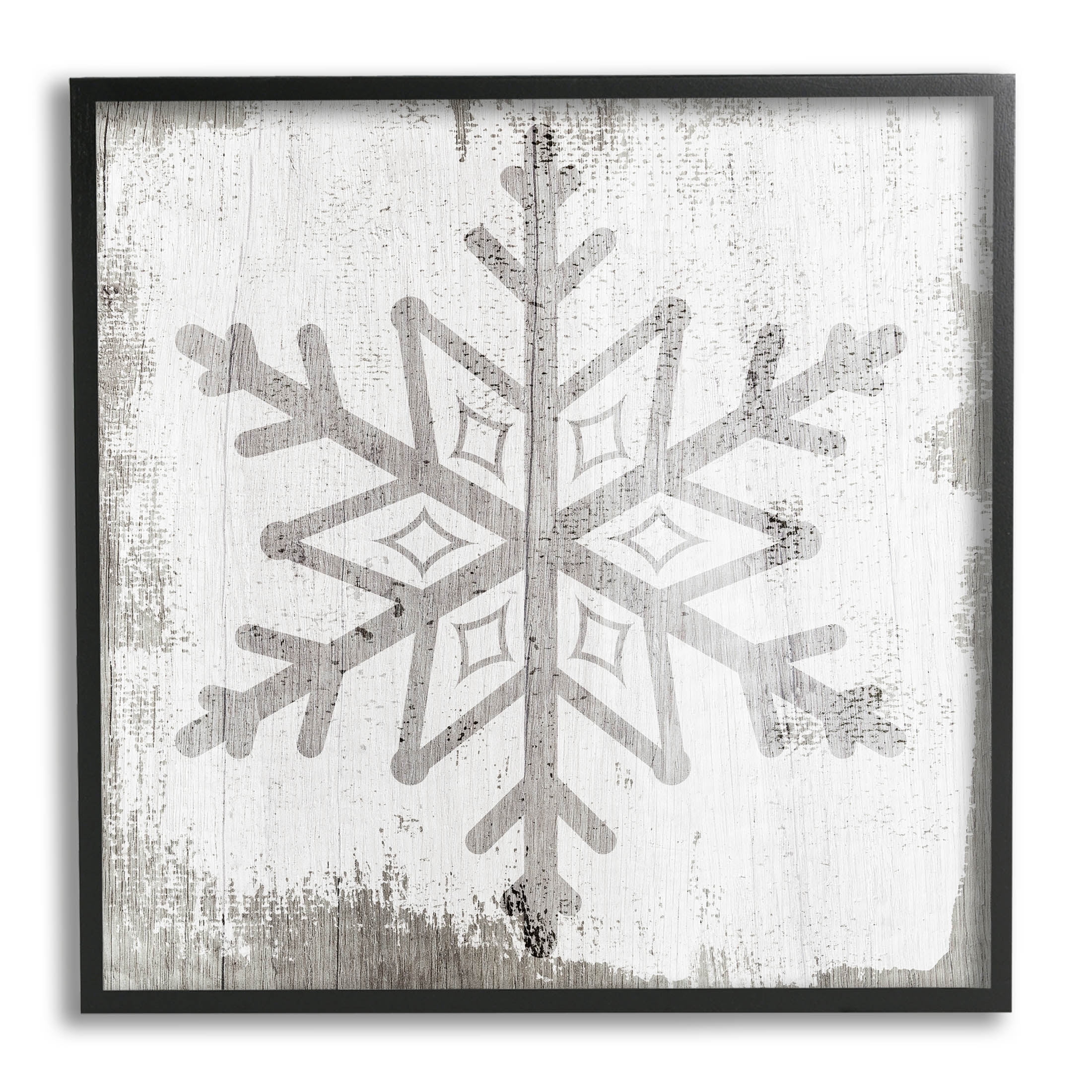 Rustic Winter Snowflake Shape Holiday Graphic Art Black Framed Art Print Wall Art