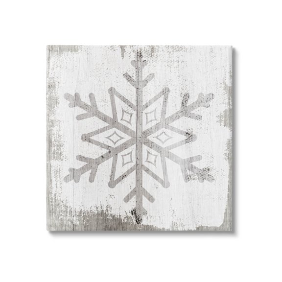 Rustic Winter Snowflake Shape Holiday Graphic Art Gallery Wrapped Canvas Print Wall Art