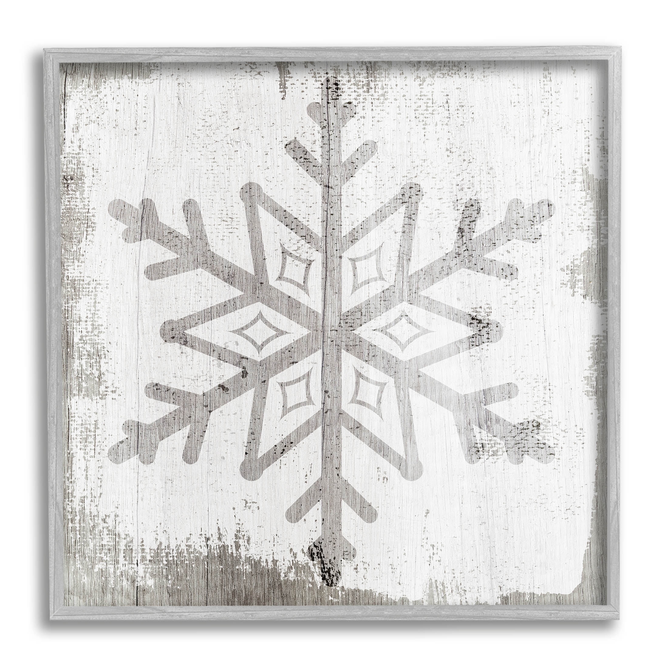 Rustic Winter Snowflake Shape Holiday Graphic Art Gray Framed Art Print Wall Art
