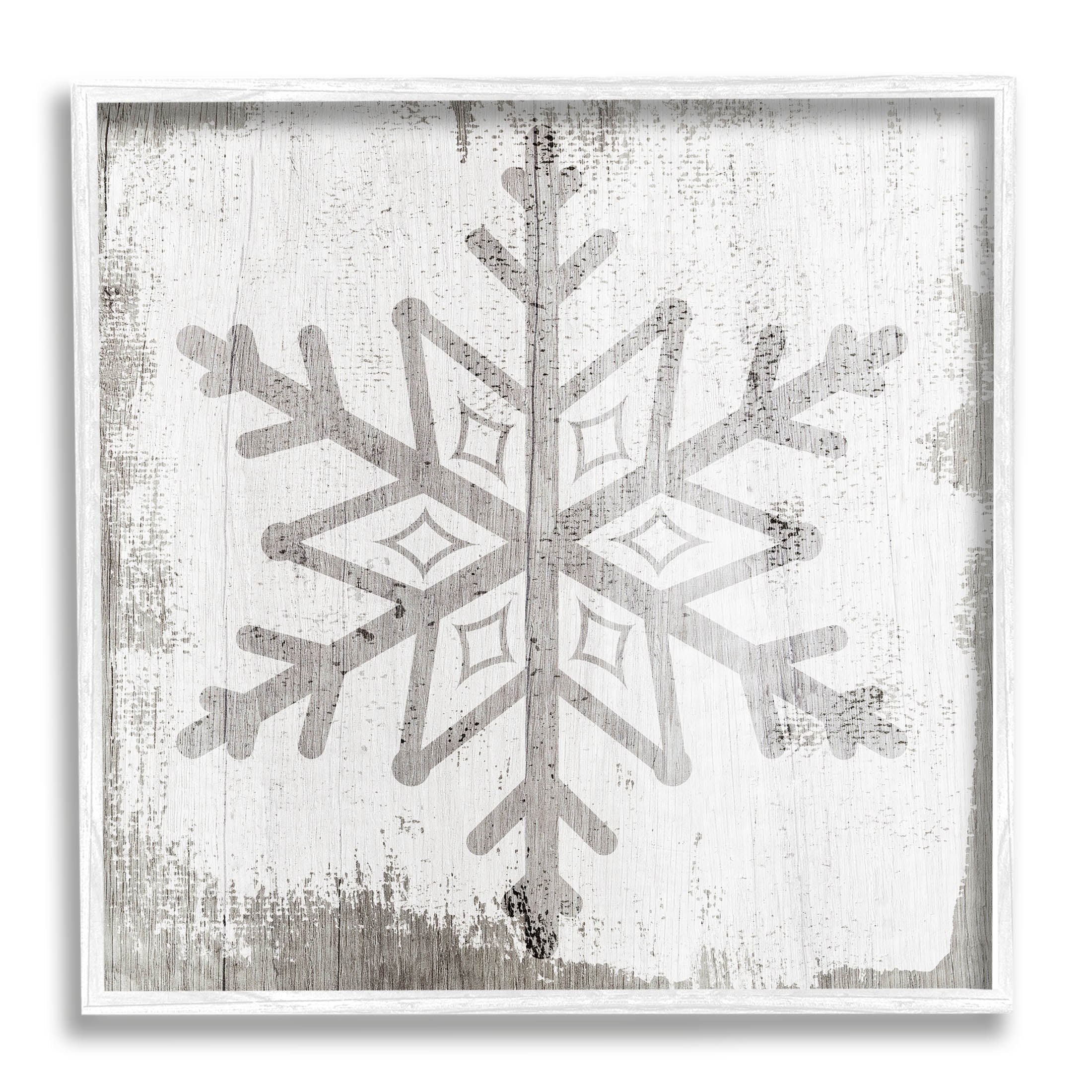 Rustic Winter Snowflake Shape Holiday Graphic Art White Framed Art Print Wall Art