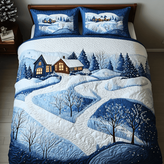 Rustic Winter Wonderland Quilted Bedding Set , 3-Piece Bedding Set ...