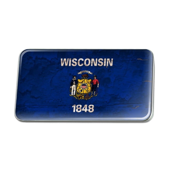 Rustic Wisconsin State Flag Distressed USA Metal Rectangle Lapel Hat Pin Tie Tack Pinback