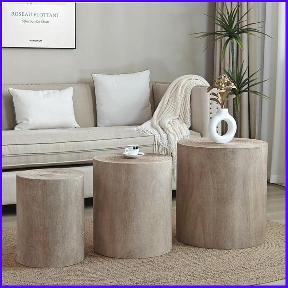 Rustic Wood 3-Piece Coffee Table Set: Nesting End/Plant Stands, Space-Saving Multi-Purpose Accents
