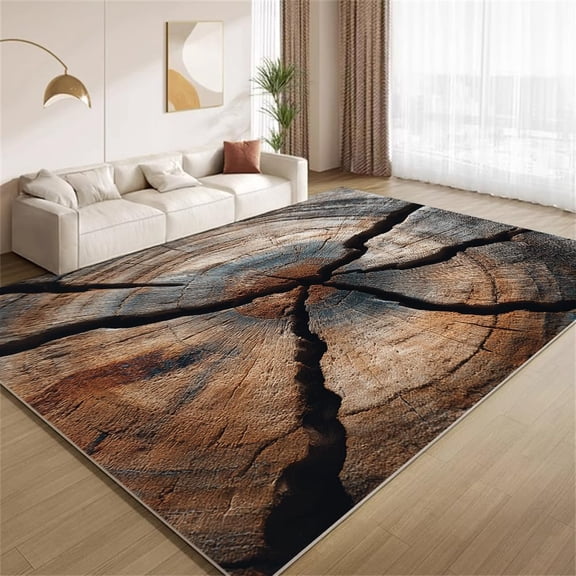 Rustic Wood Area Rugs, 3D Tree Stump Crack Wood Grain Log Carpet, Washable Non Slip Low Pile Soft Rug for Living Room Bedroom Office Decor Mat 2ftx3ft