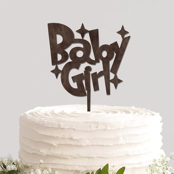 Rustic Wood Baby Shower Cake Topper Cake Insert Baby Girl Pastries Cake Supplies Decoration for Baby Baptism Birthday Party Newborn Gender Reveal Party Photo Booth Props Welcome Baby Party Decoration