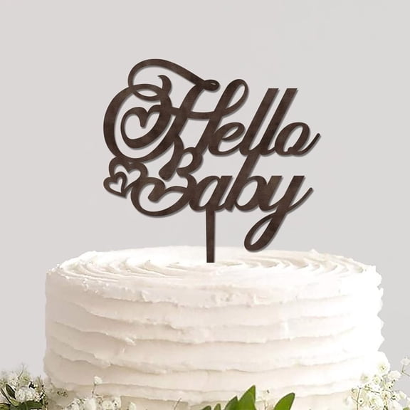 Rustic Wood Baby Shower Cake Topper Cake Insert Sign Hello Baby Desserts Cake Decor for Baby Baptism Birthday Party Newborn Gender Reveal Party Photo Booth Props Welcome Baby Party Decorations