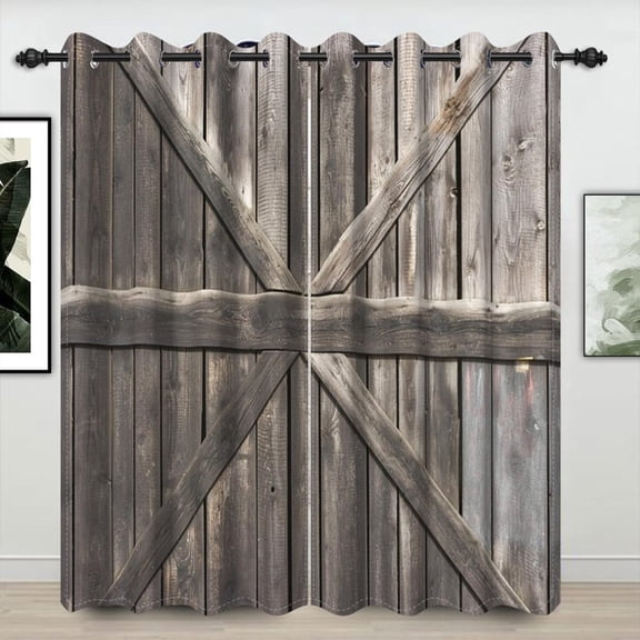 Rustic Wood Barn Blackout Curtains Old Farmhouse Vintage Western Countryside Grunge Wooden Door For Living Room Bedroom 38"W x 45"L