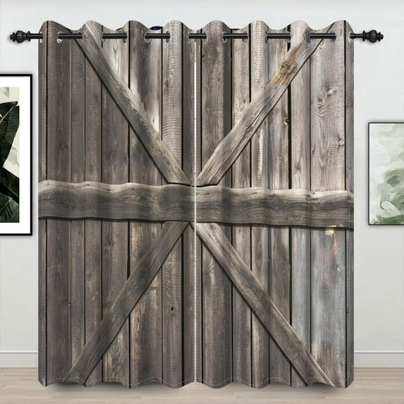 Rustic Wood Barn Blackout Curtains Old Farmhouse Vintage Western Countryside Grunge Wooden Door For Living Room Bedroom 52"W x 90"L
