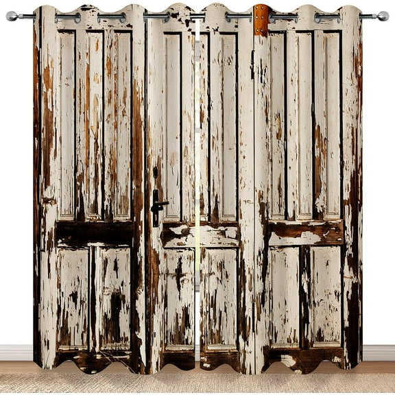 Rustic Wood Barn Door Blackout Curtains Village Wooden Home Decor Vintage Farmhouse Country Plank Decorate for Bedroom Living Room Grommet Window Drapes 2 Panel Sets-42"W x 63"L (Pack of 2)