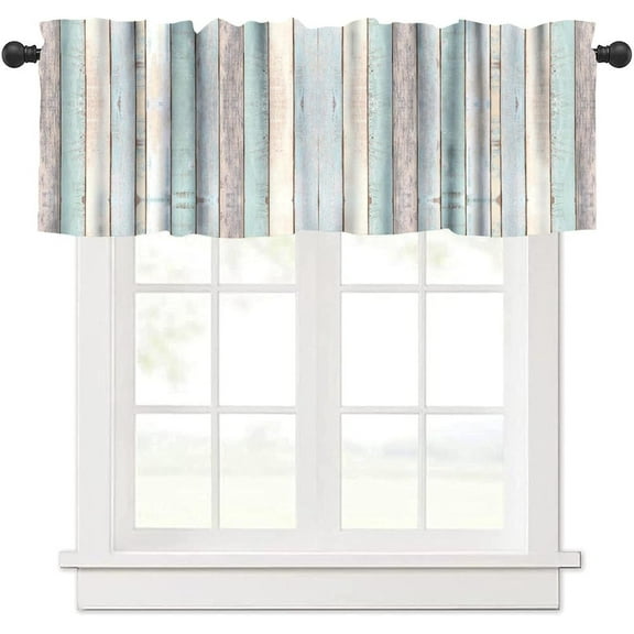Rustic Wood Barn Door Curtains, Vintage Farm Style Colorful Wooden Planks Wood Boards Valance Window Drapes for Living Room Bedroom Kitchen Farmhouse 54x18inch