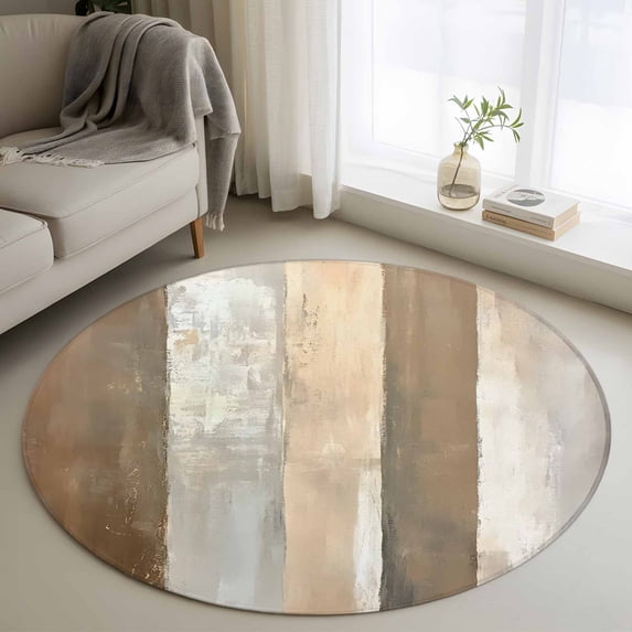 Rustic Wood Barn Round Living Room Rugs 3.3 ft, Brown Watercolor Striped Minimalism Washable Area Rug with Non-Slip Sturdy Edge Binding Round Front Door Mat Floor Carpet for Entryway