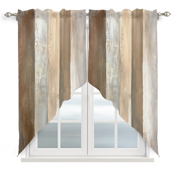 Rustic Wood Barn Swag Valances for Windows 63 inches Long, Brown Watercolor Striped Minimalism Swag Curtains Privacy Light Filtering Curtain Tiers for Kitchen Bathroom 36" W x 63" L, 2 Panels