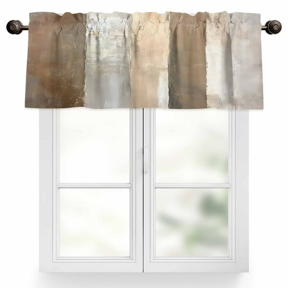Rustic Wood Barn Valances for Windows, 42 x 18in, Brown Watercolor Striped Minimalism Rod Pocket Kitchen Valance Curtain Light Filtering Window Treatments for Living Room Bedroom, 1 Panel