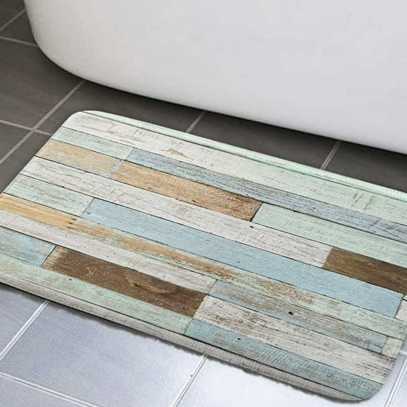 Rustic Wood Bath Rugs, Farmhouse Old Barn Non-Slip Bath Mat, Rugs for Entrance Indoor Doormat Kitchen Bedroom Decor Carpets (17x29in)