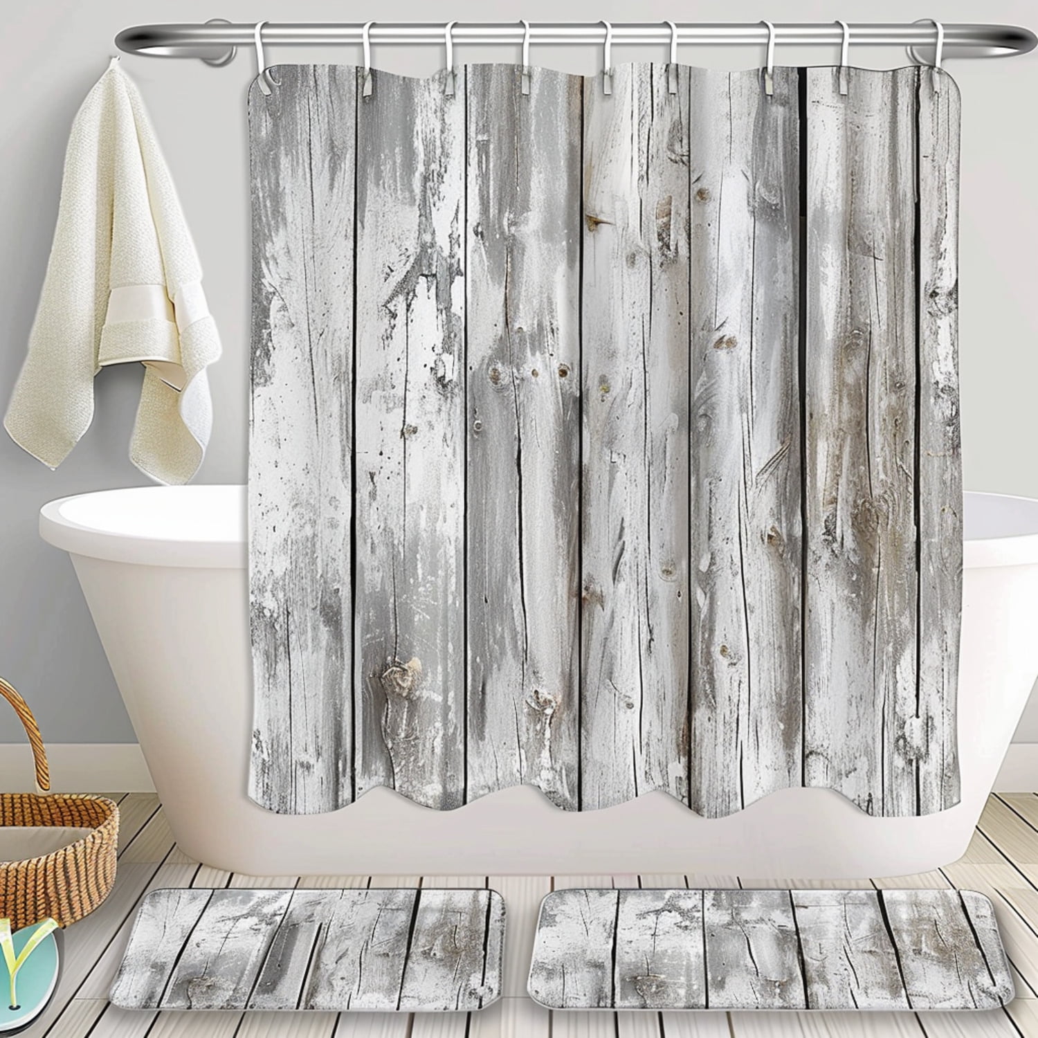 Rustic Wood Bathroom Decor Set Gray Grunge Texture Farmhouse Style