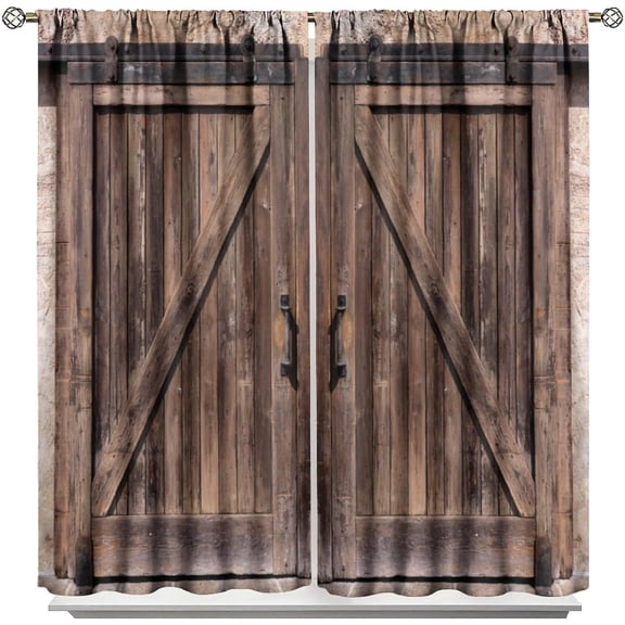 Rustic Wood Blackout Curtains,Vintage Country Wooden Barn Door Farmhouse Countury Decor for Home Bedroom Living Room Kitchen,Brown, 42x84in,2 Panel Set