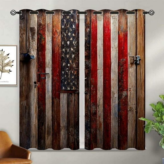 Rustic Wood Blackout Curtains Vintage Wooden Barn Door Farmhouse Home Bedroom Living Room Decor Grommet Window Drapes 2 Panels