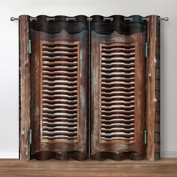 Rustic Wood Blackout Curtains Vintage Wooden Barn Door Farmhouse Home Bedroom Living Room Decor Window Drapes 2 Panels