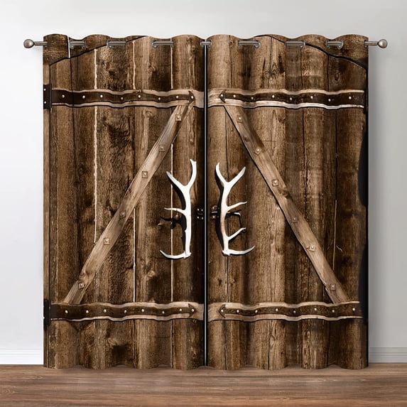 Rustic Wood Blackout Curtains Vintage Wooden Barn Door Farmhouse Home Bedroom Living Room Decor Grommet Window Drapes 2 Panels