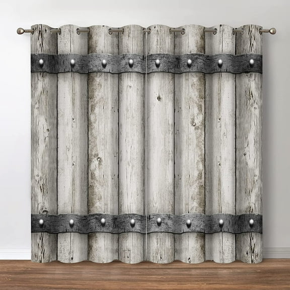 Rustic Wood Blackout Curtains Vintage Wooden Barn Door Farmhouse Home Bedroom Living Room Decor Window Drapes 2 Panels
