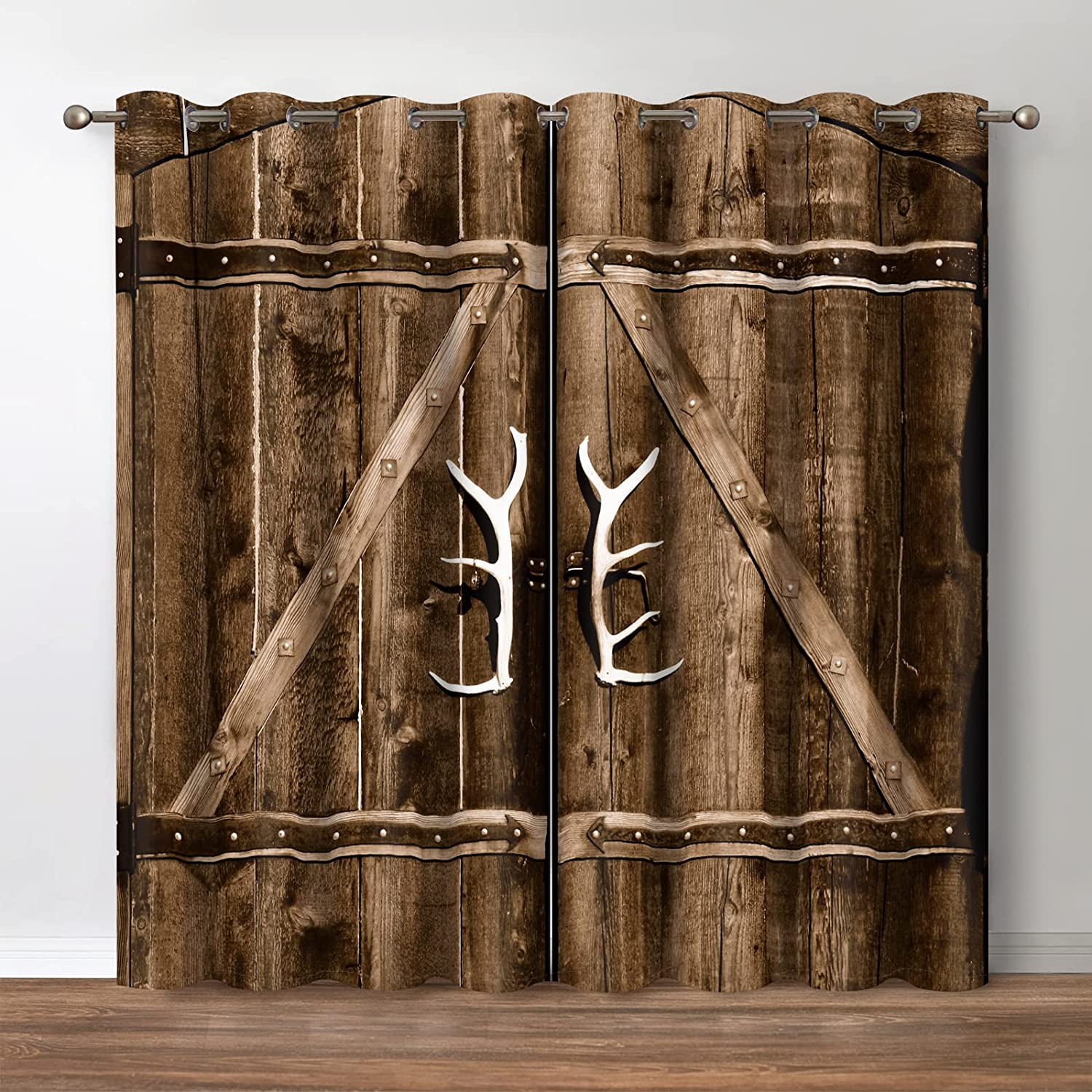 Rustic Wood Blackout Curtains Vintage Wooden Barn Door Farmhouse Home