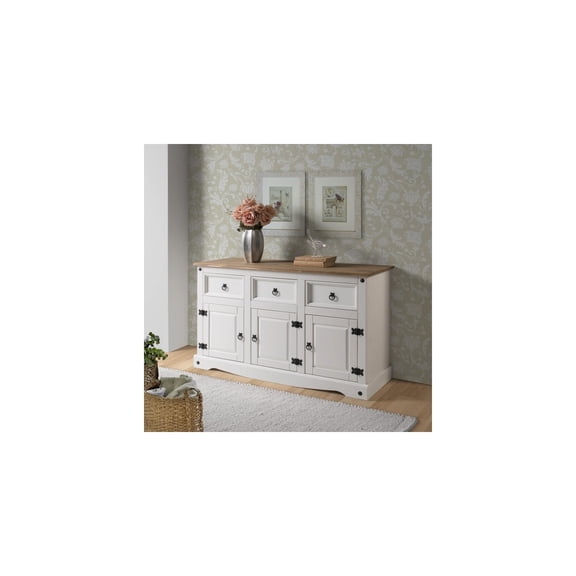 Rustic Wood Buffet Sideboard - Solid Pine Storage Cabinet with Dovetail Drawers & Distressed Hardware