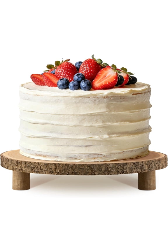 Rustic Wood Cake Stand with Legs – 11.5-12.5" Natural Wood Slice for Weddings, Parties & Desserts (Handcrafted Bark Edge)