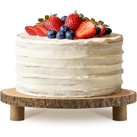 Rustic Wood Cake Stand with Legs – 11.5-12.5" Natural Wood Slice for Weddings, Parties & Desserts (Handcrafted Bark Edge)