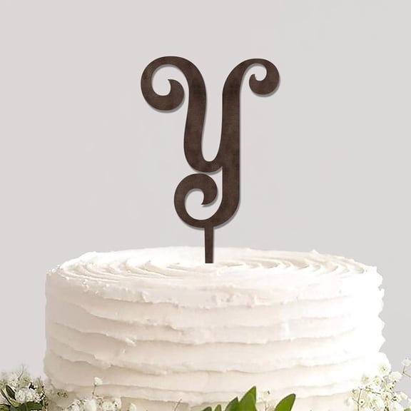 Rustic Wood Cake Topper Customized Colors Monogram Initial Letter Family Last Name Engraved Pastry Cupcake Topper Cake Supplies Decoration for Wedding Birthday Celebration Theme Party Favors Supplies