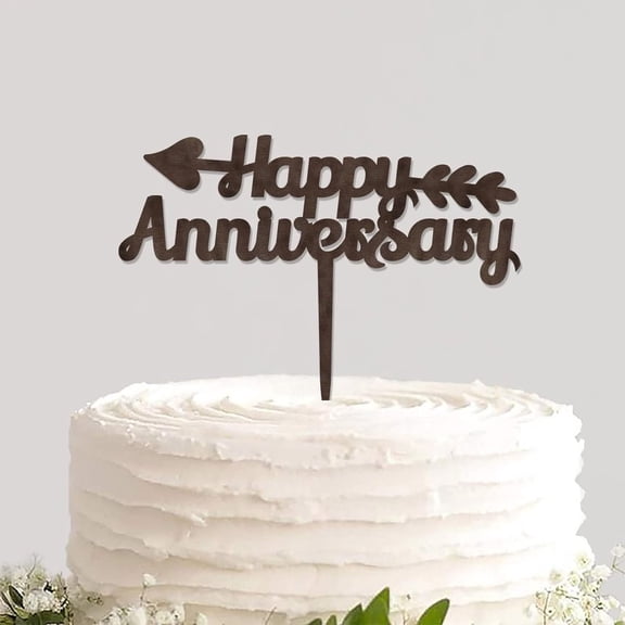 Rustic Wood Cake Topper Personalized Colors Happy Anniversary Reusable Desserts Cake Insert Funny Cake Decor for Anniversary Celebration Ceremony Party Decoration Supplies