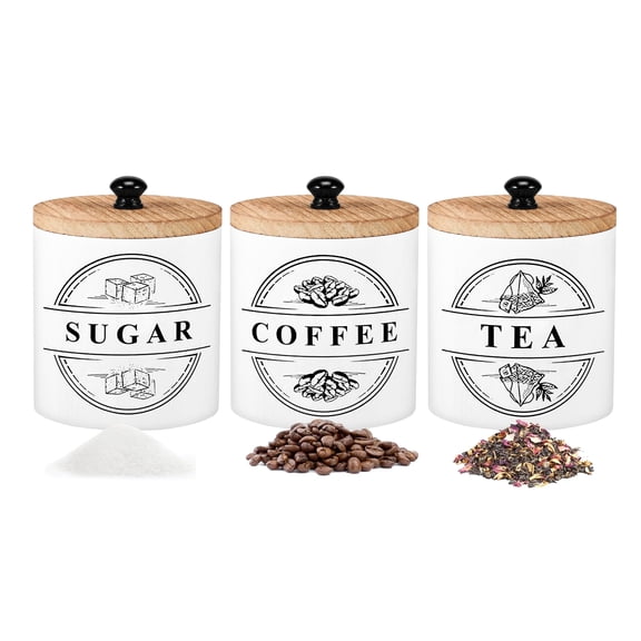Rustic Wood Canister Set with Wooden Lids, Airtight Stackable Storage Bins for Sugar, Tea, Coffee, Kitchen Counter & Pantry Organization